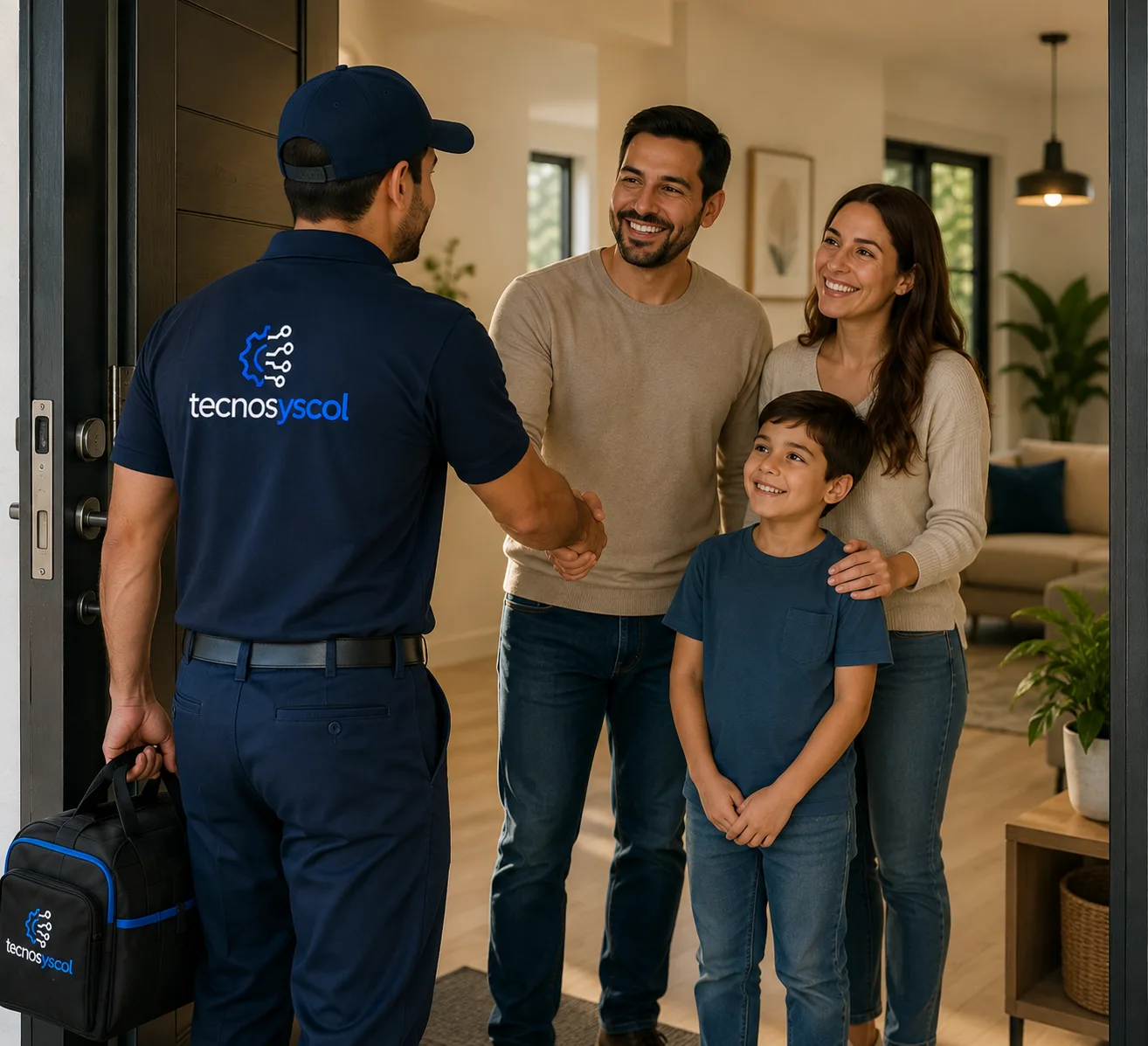 Técnico Tecnosyscol atendiendo familia en casa
